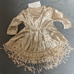 NWT Reverie Threads Boho Velvet Dress. Size 80 (6-9 months). Beige